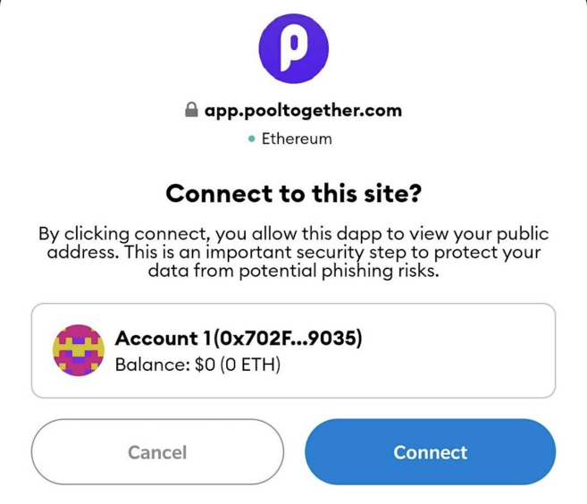通过App内的提示连接PoolTogether。